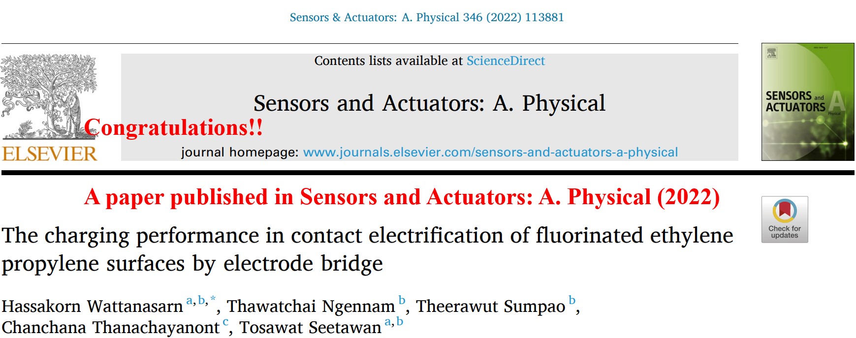 A paper published in Sensors and Actuators: A. Physical (2022)