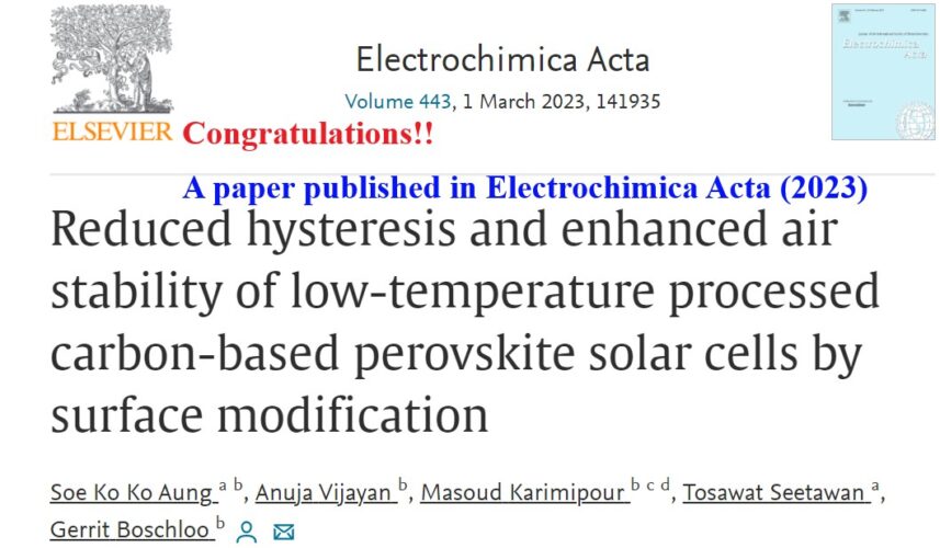 A paper published in Electrochimica Acta (2023) Graduate Physics